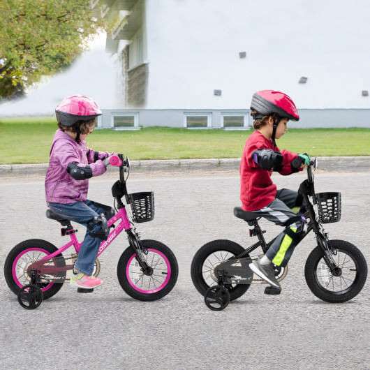 14 Inch Kids Bike with Basket and Training Wheels for Children Aged 4-5 Years Old - Color: Black -  D681-TS10230DK-14