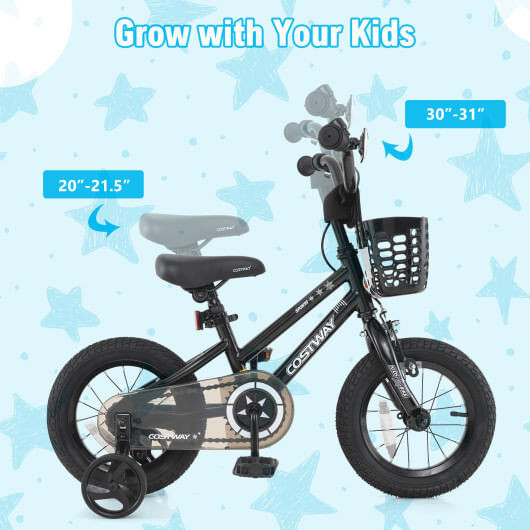 14 Inch Kids Bike with Basket and Training Wheels for Children Aged 4-5 Years Old - Color: Black -  D681-TS10230DK-14