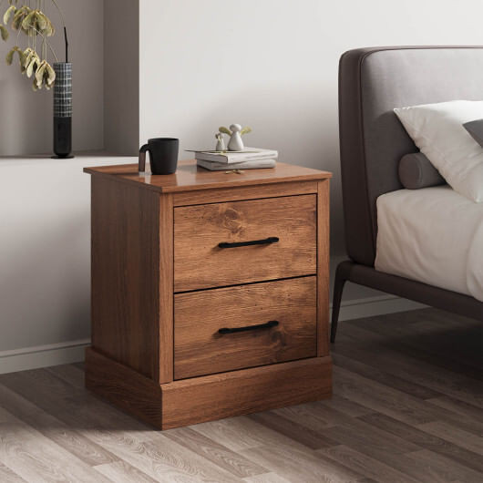 Wood Compact Floor Nightstand with Storage Drawers-Rustic Brown - Color: Rustic Brown D681-JV10795WN