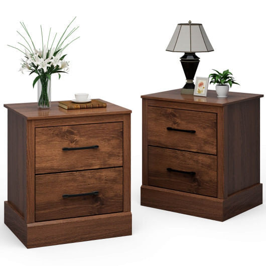 Wood Compact Floor Nightstand with Storage Drawers-Rustic Brown - Color: Rustic Brown D681-JV10795WN