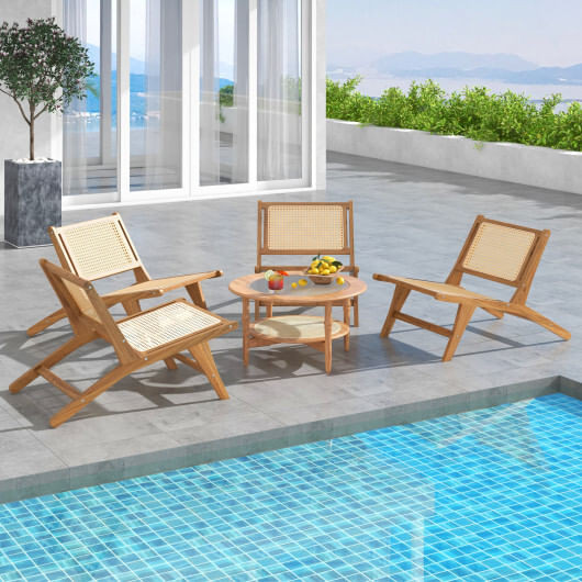 Teak Wooden Chair with Handwoven Rattan Seat and Backrest - Color: Natural D681-JV11765