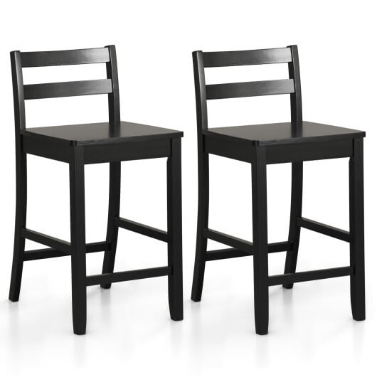 Wooden Bar Stools Set of 2 with Ergonomic Backrest and Footrest-Black - Color: Black D681-JV11571DK