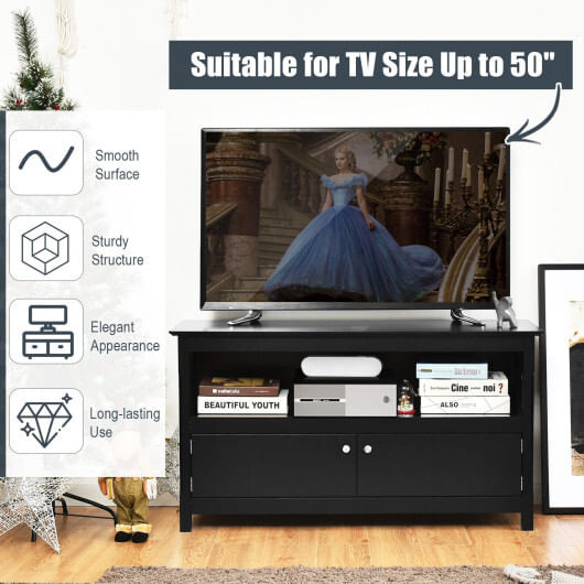 TV Stand Entertainment Center with Charging Station for TVs up to 50 Inch-Black - Color: Black D681-HW66081BK