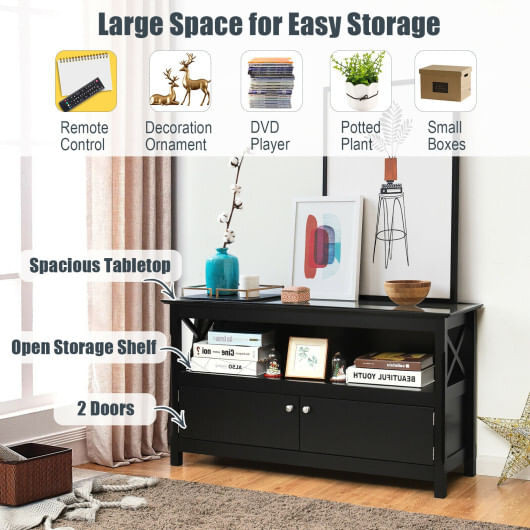 TV Stand Entertainment Center with Charging Station for TVs up to 50 Inch-Black - Color: Black D681-HW66081BK
