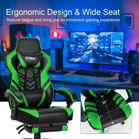 Adjustable Gaming Chair with Footrest for Home Office-Green - Color: Green D681-HW67570GN