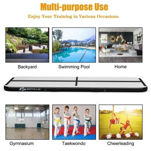 10 Feet Inflatable Gymnastics Tumbling Mat with Pump -Black - Color: Black D681-SP37188BK