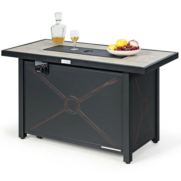 42 Inch 60000 BTU Propane Fire Pit Table with Ceramic Tabletop - Color: Black D681-OP70369