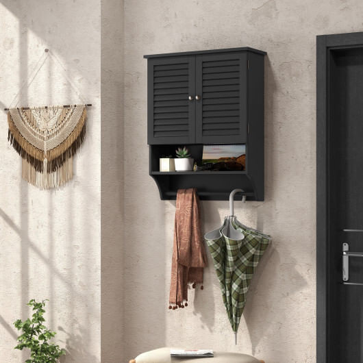 2-Doors Bathroom Wall-Mounted Medicine Cabinet with Towel Bar-Black - Color: Black D681-BA7874DK