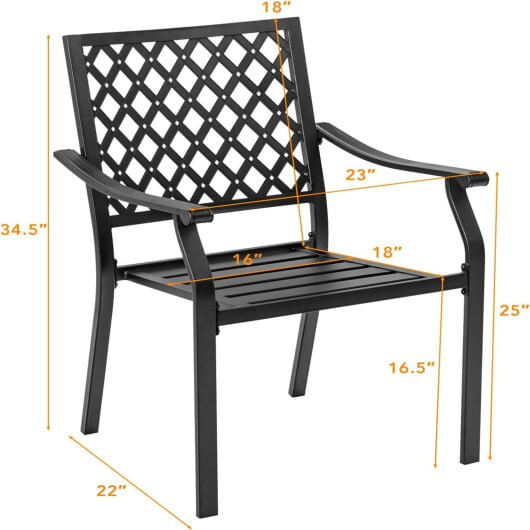 Set of 2 Patio Dining Chairs with Curved Armrests and Reinforced Steel Frame - Color: Black D681-NP10136-23