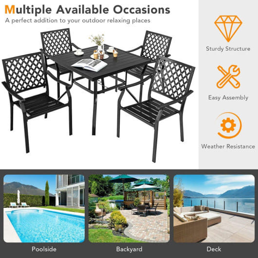 Set of 2 Patio Dining Chairs with Curved Armrests and Reinforced Steel Frame - Color: Black D681-NP10136-23