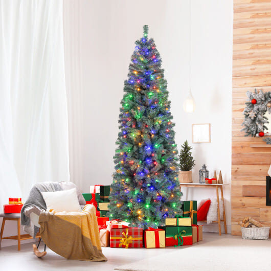 7.5 Feet Pre-Lit Blue Artificial Christmas Tree Slim with 9 Lighting Modes-7.5 ft - Color: Blue - S D681-CM24776US-L