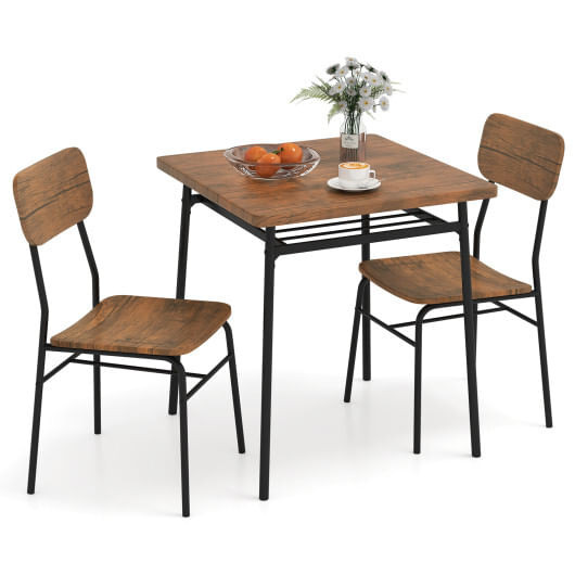 3 Piece Dining Table Set for 2 Wood Square Table with Metal Frame-Brown - Color: Brown D681-KC57727BN