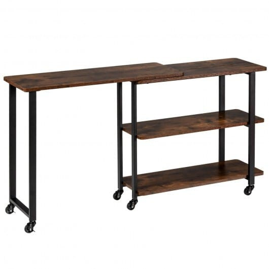360?° Rotating Sofa Side Table with Storage Shelves and Wheels-Rustic Brown - Color: Rustic Brown D681-HW63073CF