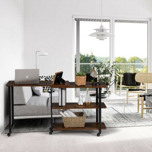 360?° Rotating Sofa Side Table with Storage Shelves and Wheels-Rustic Brown - Color: Rustic Brown D681-HW63073CF