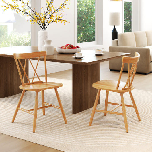 Farmhouse Kitchen Dining Chair Set of 2 with Rubber Wood Frame-Natural - Color: Natural D681-JV12282NA
