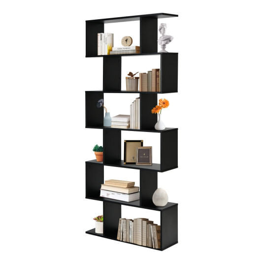6 Tier S-Shaped Bookshelf Storage Display Bookcase Decor Z-Shelf -Black - Color: Black D681-CB10344DK