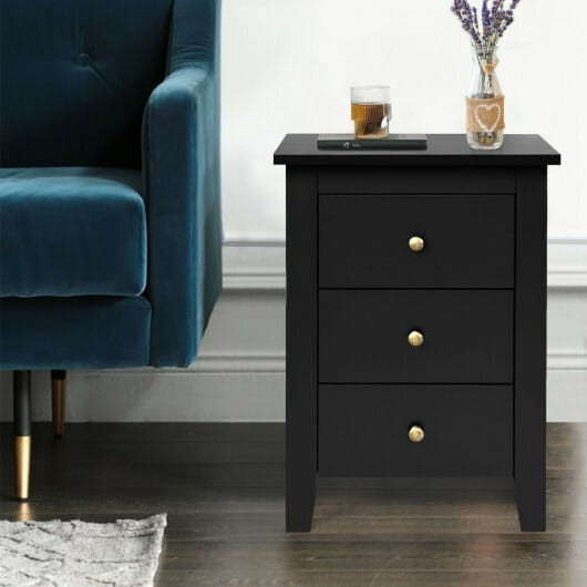 Set of 2 Nightstand End Beside Table Drawers-Black - Color: Black D681-HW61313BK-2