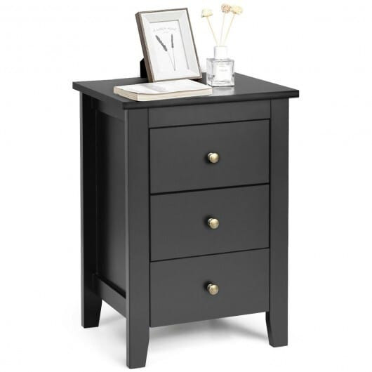 Set of 2 Nightstand End Beside Table Drawers-Black - Color: Black D681-HW61313BK-2