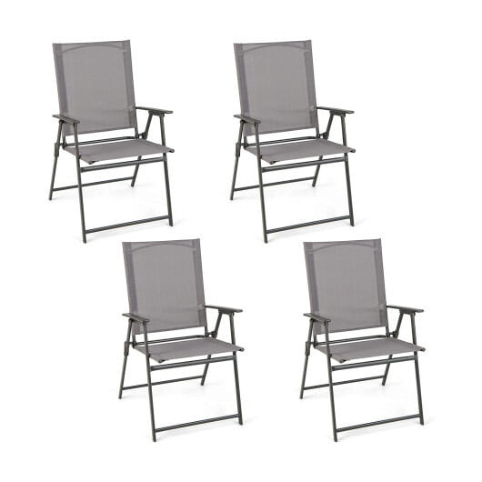 Set of 4 Patio Folding Chair Set with Rustproof Metal Frame-Gray - Color: Gray D681-NP11024GR-4