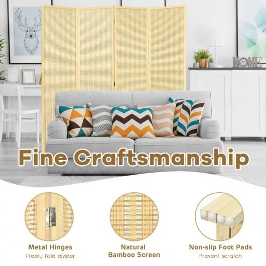 6 ft 4 Panel Portable Folding Room Divider Screen-Natural - Color: Natural D681-HW67710NA