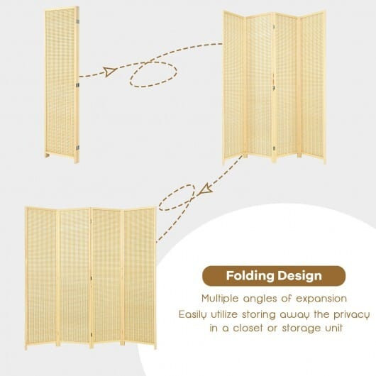 6 ft 4 Panel Portable Folding Room Divider Screen-Natural - Color: Natural D681-HW67710NA