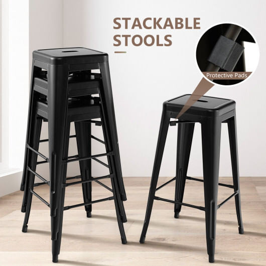 30 Inch Bar Stools Set of 4 with Square Seat and Handling Hole-Black - Color: Black D681-JV10797BK-4