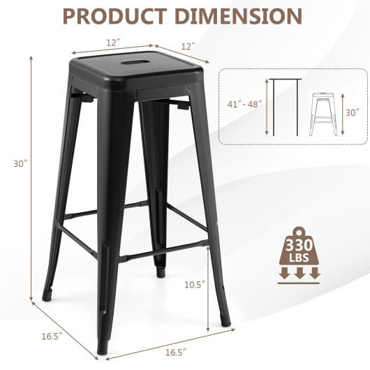 30 Inch Bar Stools Set of 4 with Square Seat and Handling Hole-Black - Color: Black D681-JV10797BK-4