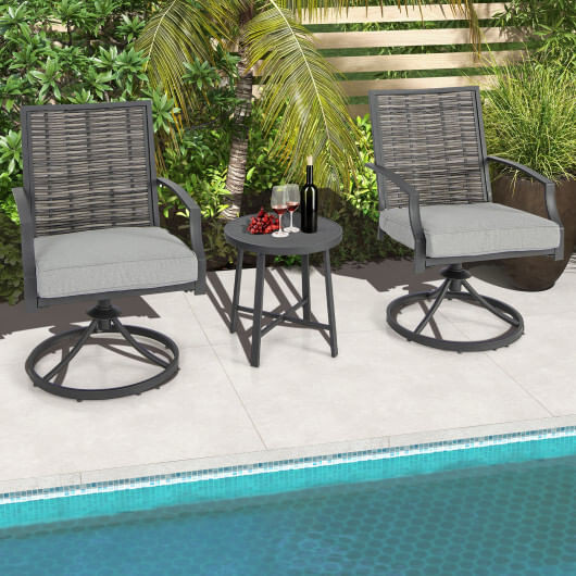3 Piece Patio Swivel Chair Set with Soft Seat Cushions for Backyard - Color: Black D681-NP11212