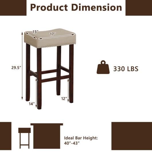 2 Set of 29 Inch Height Upholstered Bar Stool with Solid Rubber Wood Legs and Footrest-Beige - Colo D681-JV10850BE-29