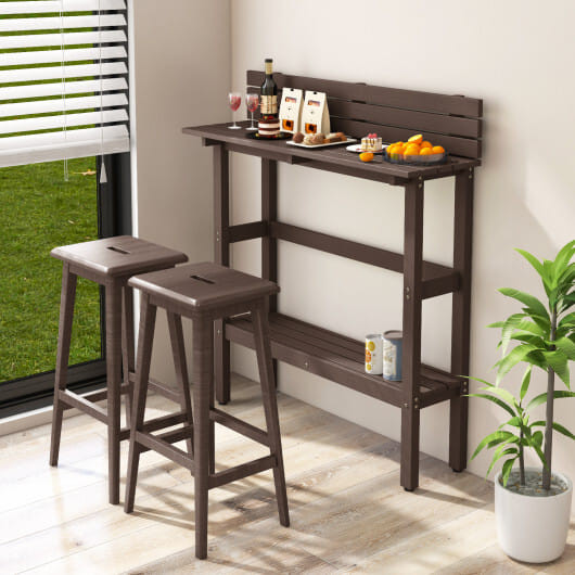 48 Inch Patio Pub Height Table with Storage Shelf and Adjustable Foot Pads-Brown - Color: Brown D681-NP11427BN