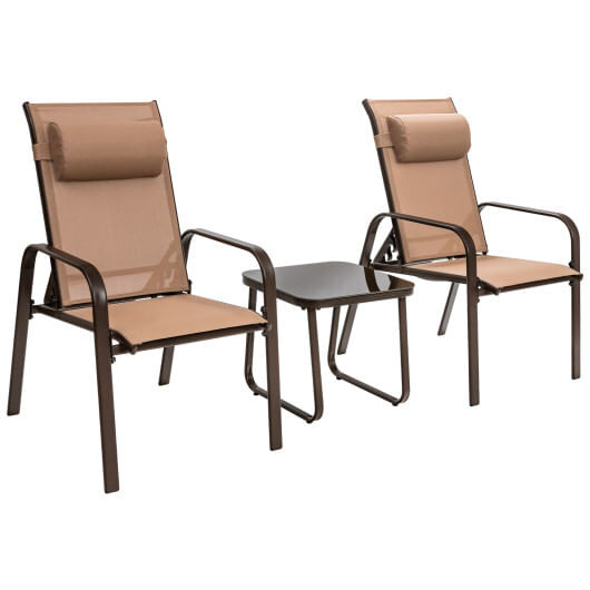 3 Pieces Patio Bistro Furniture Set with Adjustable Backrest-Brown - Color: Brown D681-NP10222CF