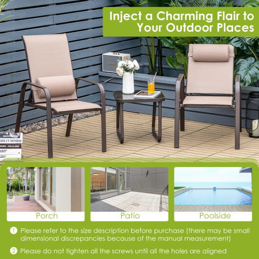 3 Pieces Patio Bistro Furniture Set with Adjustable Backrest-Brown - Color: Brown D681-NP10222CF