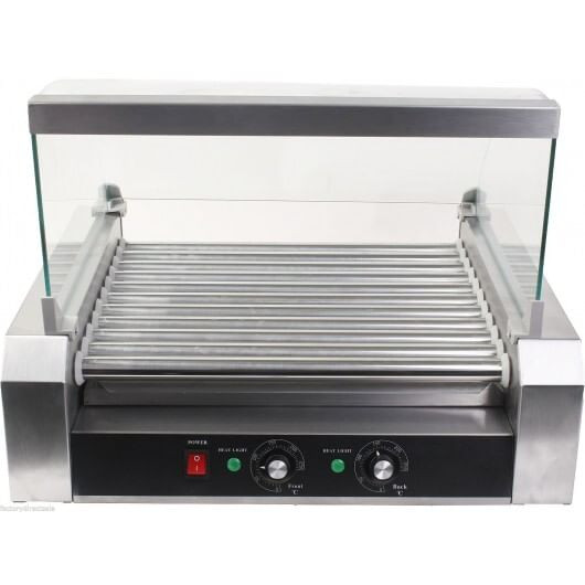 Stainless Steel Commercial 11 Roller Grill and 30 Hot Dog Cooker Machine - Color: Silver D681-EP19236