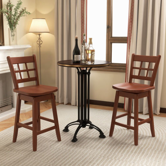 Counter Height Barstools Set of 2 with 6-Grid Hollow Back and Seat-Brown - Color: Walnut D681-JV12101BN-24