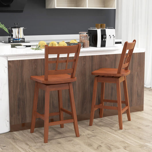 Counter Height Barstools Set of 2 with 6-Grid Hollow Back and Seat-Brown - Color: Walnut D681-JV12101BN-24