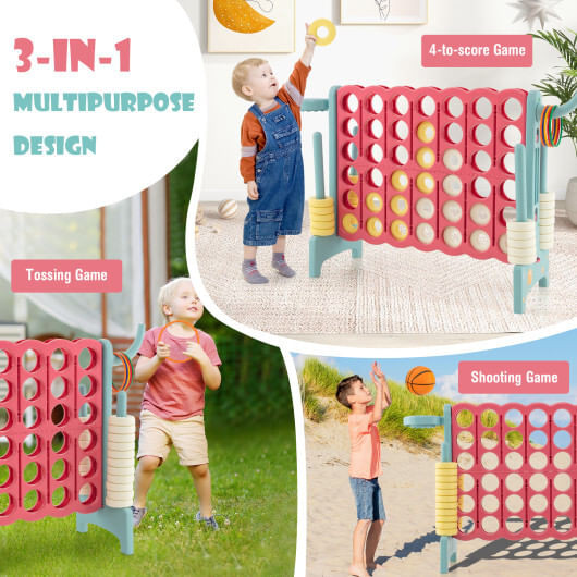 4-in-a-Row Connect Game with Basketball Hoop and Toss Ring-Blue - Color: Blue D681-SP38111NY