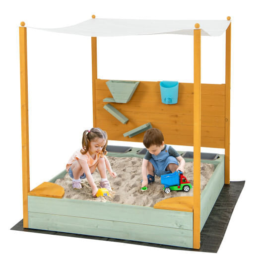 Kids Sandbox with Sand Wall w/ Removable Canopy for Kids 3-8 Years Old D681-TP10202