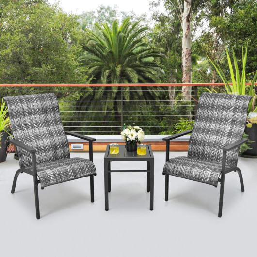 3 Pieces Patio Rattan Bistro Set with High Backrest and Armrest-Gray - Color: Gray D681-NP10513GR