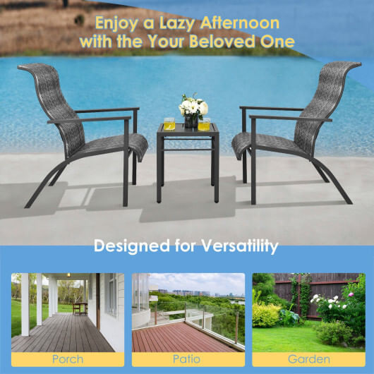 3 Pieces Patio Rattan Bistro Set with High Backrest and Armrest-Gray - Color: Gray D681-NP10513GR