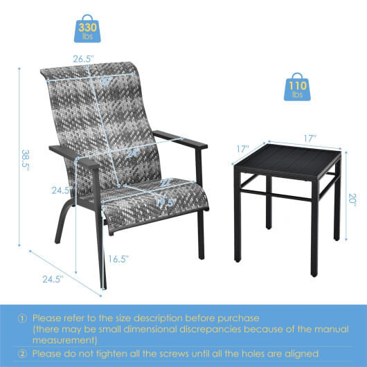 3 Pieces Patio Rattan Bistro Set with High Backrest and Armrest-Gray - Color: Gray D681-NP10513GR