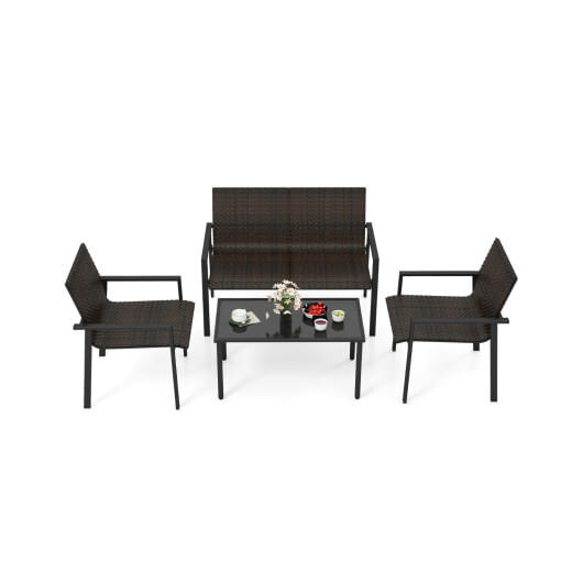 4 Pieces Patio Furniture Set with Heavy Duty Galvanized Metal Frame-Brown - Color: Brown D681-NP11668CF+