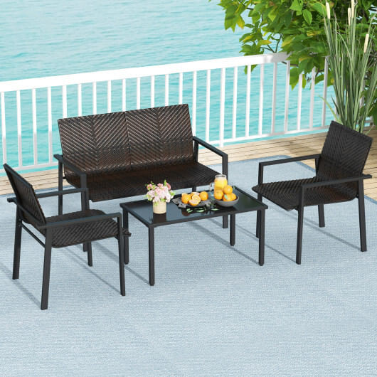 4 Pieces Patio Furniture Set with Heavy Duty Galvanized Metal Frame-Brown - Color: Brown D681-NP11668CF+