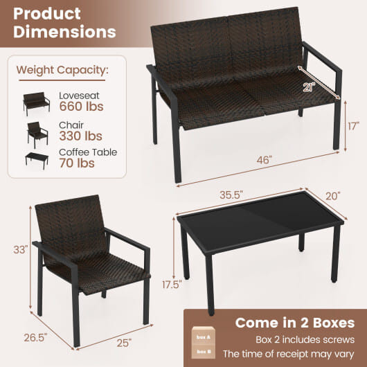 4 Pieces Patio Furniture Set with Heavy Duty Galvanized Metal Frame-Brown - Color: Brown D681-NP11668CF+