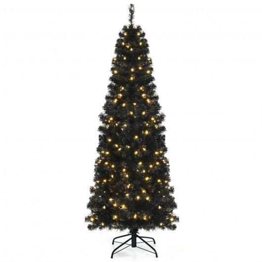 Pre-lit Christmas Halloween Tree with PVC Branch Tips and Warm White Lights-6 ft - Color: Black - S D681-CM23668US