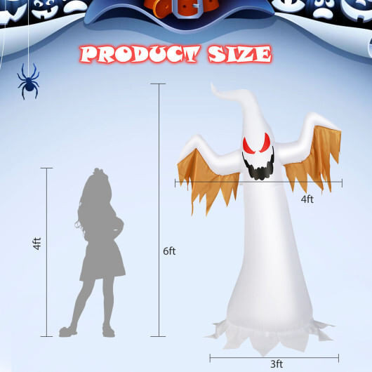 6 Feet Halloween Inflatable Ghost Quick Blow up Halloween Dcor with LED Lights - Color: White - Siz D681-CM23964US