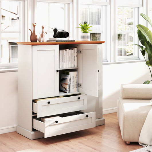 47.5 Inch Kitchen Freestanding Storage Cabinet with 3 Doors and 2 Large Drawers-White - Color: White D681-JV12886US-WH