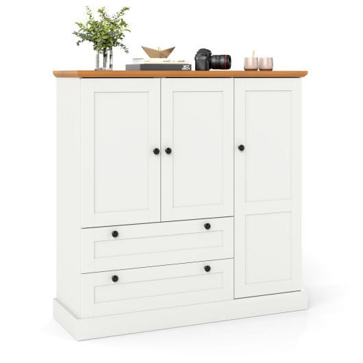 47.5 Inch Kitchen Freestanding Storage Cabinet with 3 Doors and 2 Large Drawers-White - Color: White D681-JV12886US-WH