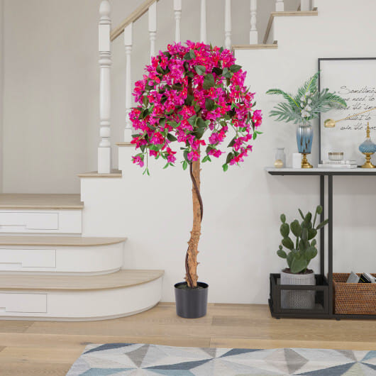 Set of 2 4.5 Feet Artificial Azalea Tree with Cement Pot-Red - Color: Red D681-HZ10218RE-2