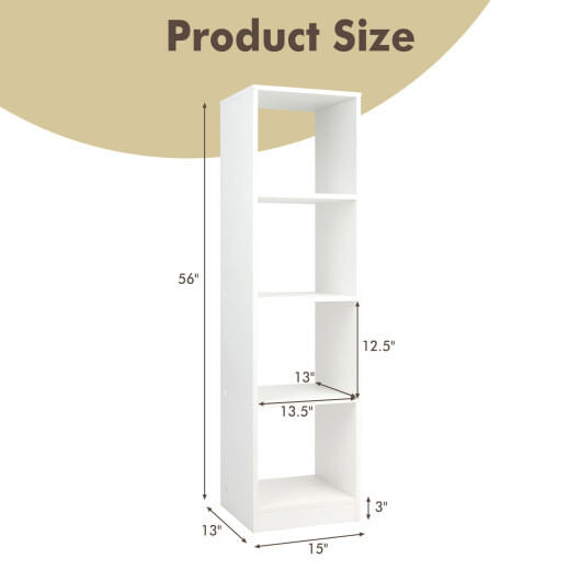 5 Tiers 4-Cube Narrow Bookshelf with 4 Anti-Tipping Kits-White - Color: White D681-CB10446WH