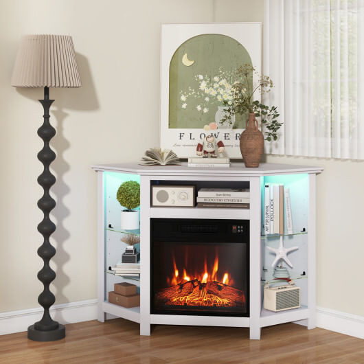 Fireplace Corner TV Stand with LED Lights and Smart APP Control for 50 Inches TV-White - Color: Whi D681-FP10534US-WH